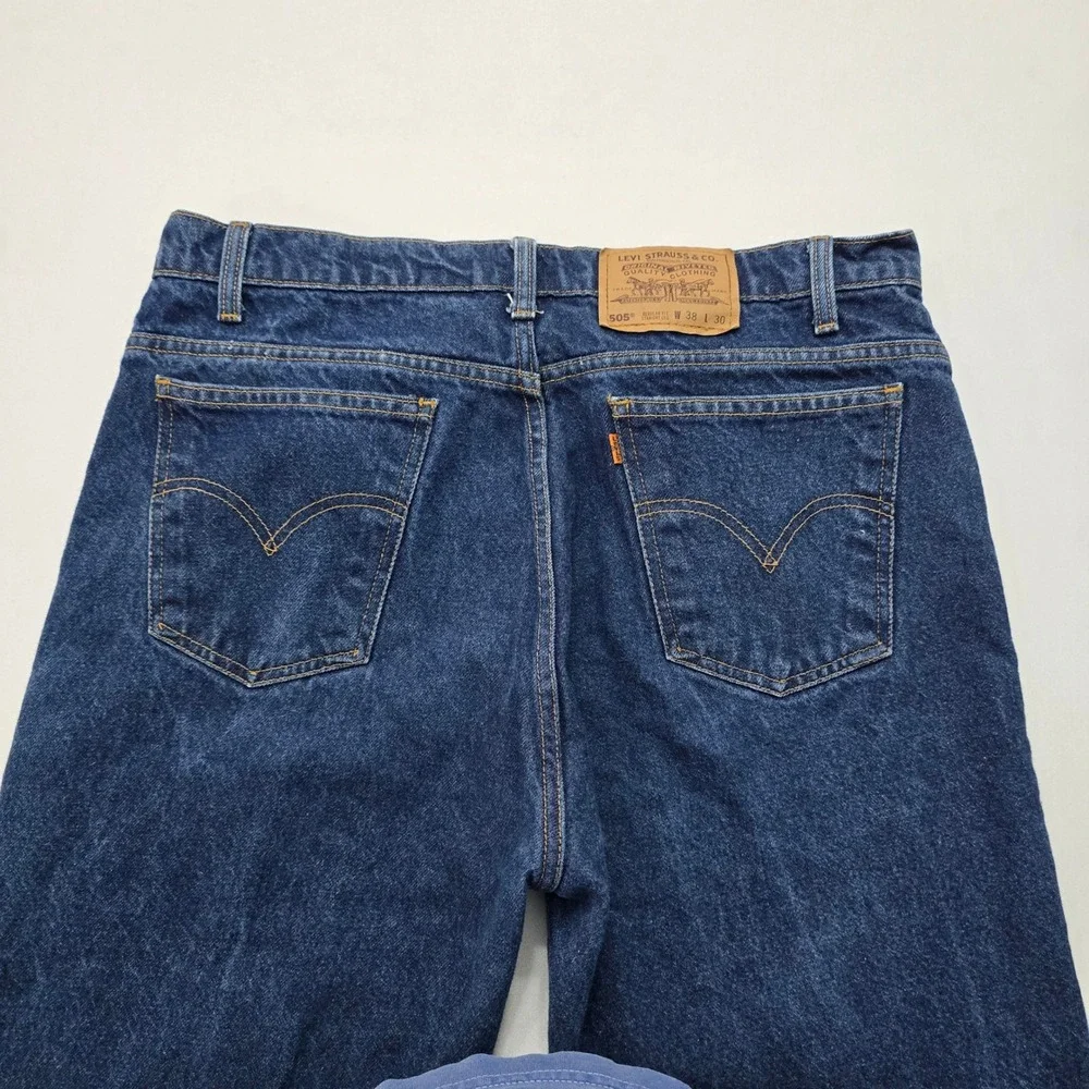 Levis 505 Mens Orange‎ Tab Regular Fit Straight Leg Dark Wash Jeans W38 L30